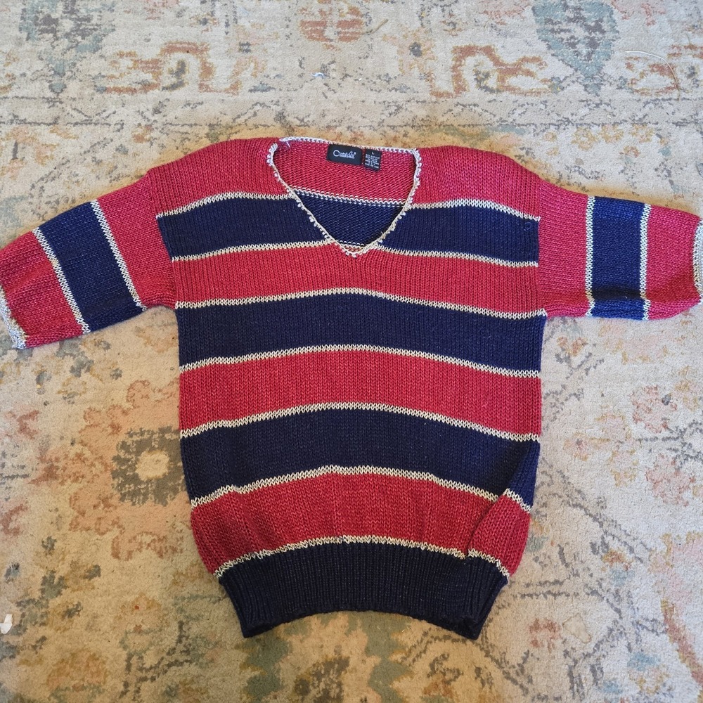 VTG Striped Knit Sweater Womens L Catalina 90s Red White Blue Maga